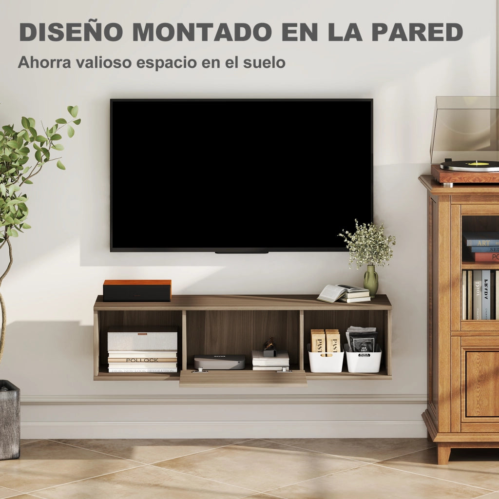 Mobile TV a Parete con 2 Compartimenti Aperti e Anta ¨C zephmum ¨C Marrone 120x30x29,5 cm