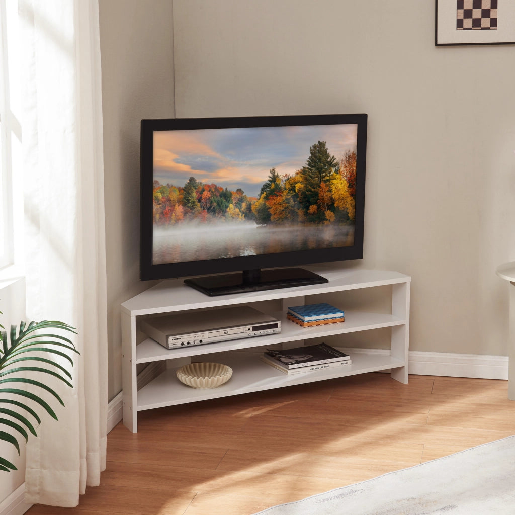 Mobile Porta TV Berg con 2 Ripiani Espositore Angolare 110 x 36 x 42 cm - Bianco [en.casa]