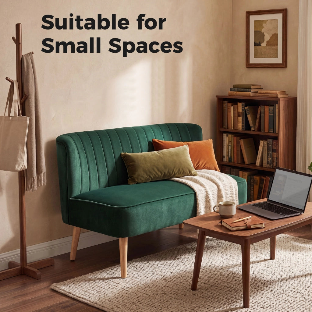Divano 2 Posti Retrodesign ¨C zephmum ¨C Legno, Verde Scuro, 117x56.5x77