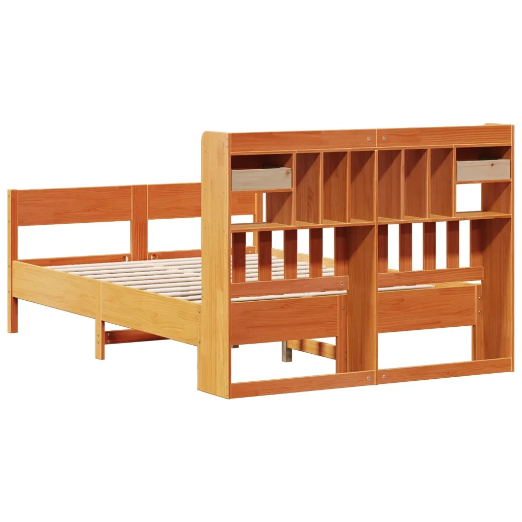 Letto Libreria senza Materasso Marrone Cera 135x190 cm in Pino 3323043