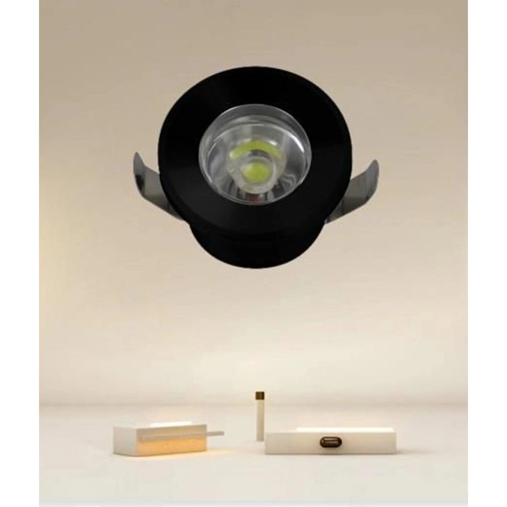 Trade Shop - Faretto 1w Led Incasso A Soffitto Ip20 Nero Mini Spot Segnapassi Luce Fredda 00281         