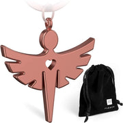 Sleutelhanger in forma di Angelo con Cuore - Decorativo Hanger in Metallo con Finestra Luccicante in Rosa - Regalo di Buona Fortuna per l'Auto e il Riconoscimento di Guida - Guida con Cura