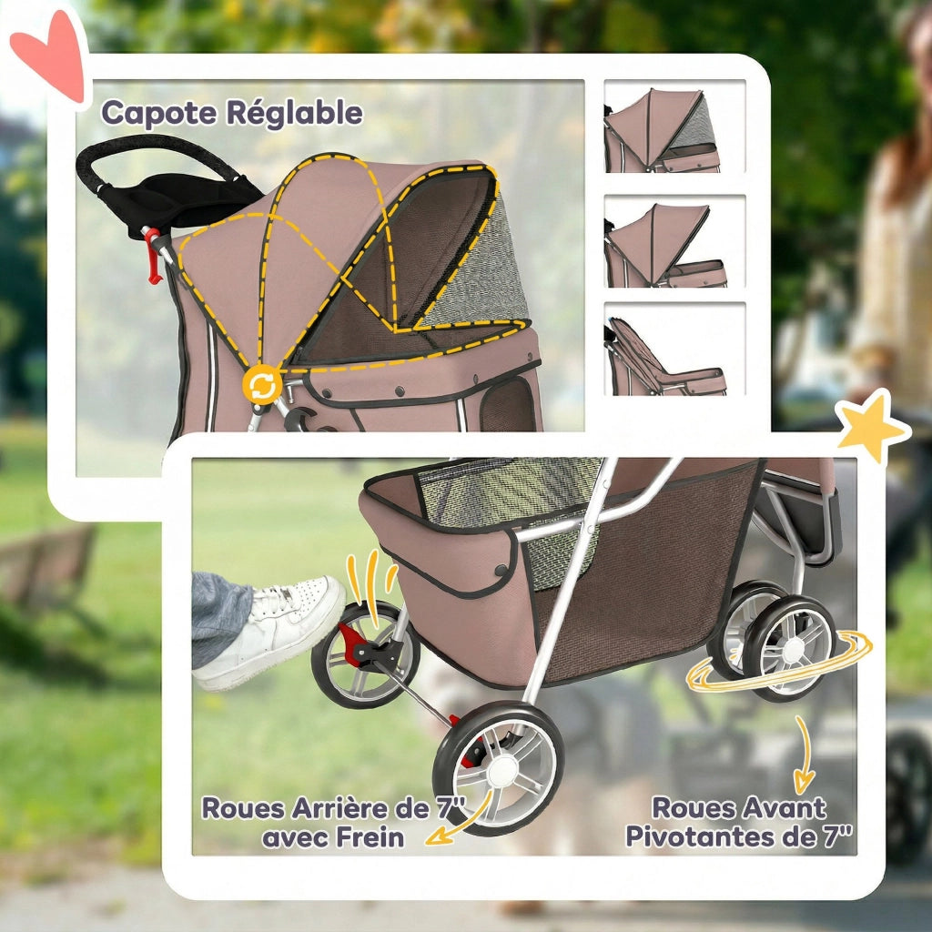 Carrello Pieghevole per Cani con Cestino ¨C zephmum ¨C 77x44x102cm Marrone