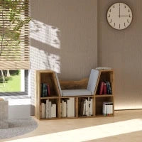 Libreria panca 2 in 1 con cuscini per seduta, scaffale a cubo, 6 scomparti aperti, 102 x 30 x 61 cm, Marrone
