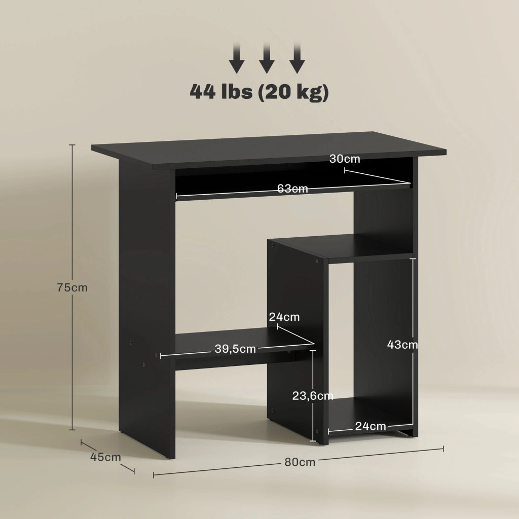 Scrivania lineare con ripiano estraibile per tastiera, scomparto computer e 2 vani aperti per ufficio 80 × 45 × 75 cm