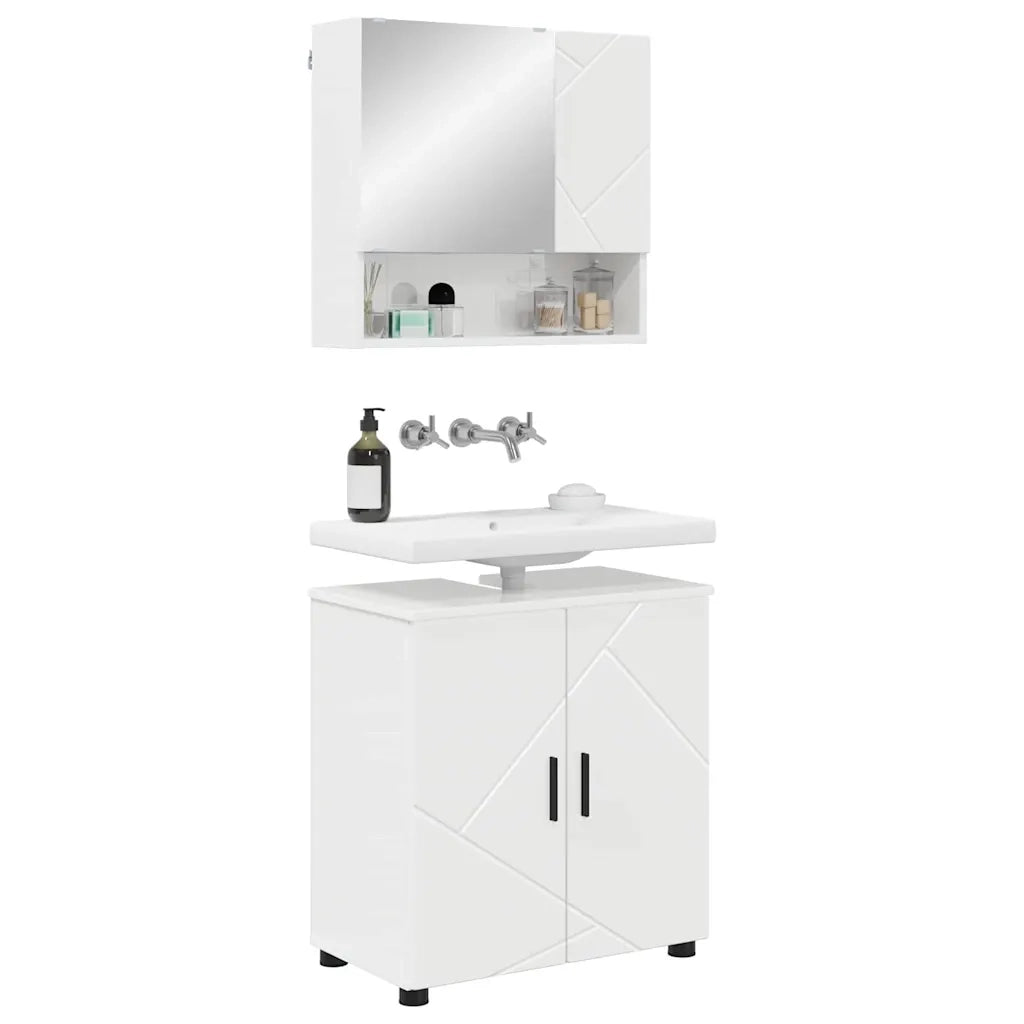 Set di mobili per il bagno con porta 2 pcs Bianco Lucido