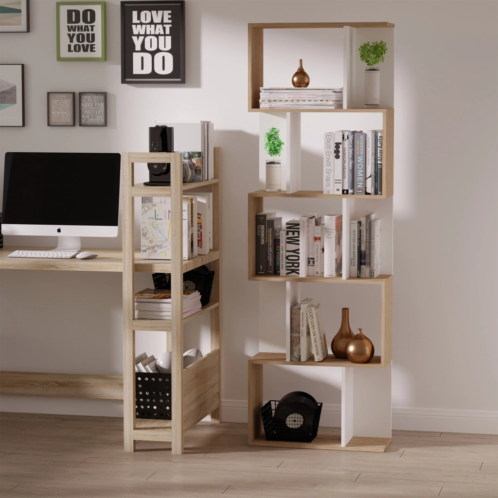 Libreria a 5 livelli ¨C zephmum ¨C legno rovere bianco 60x24x185 cm