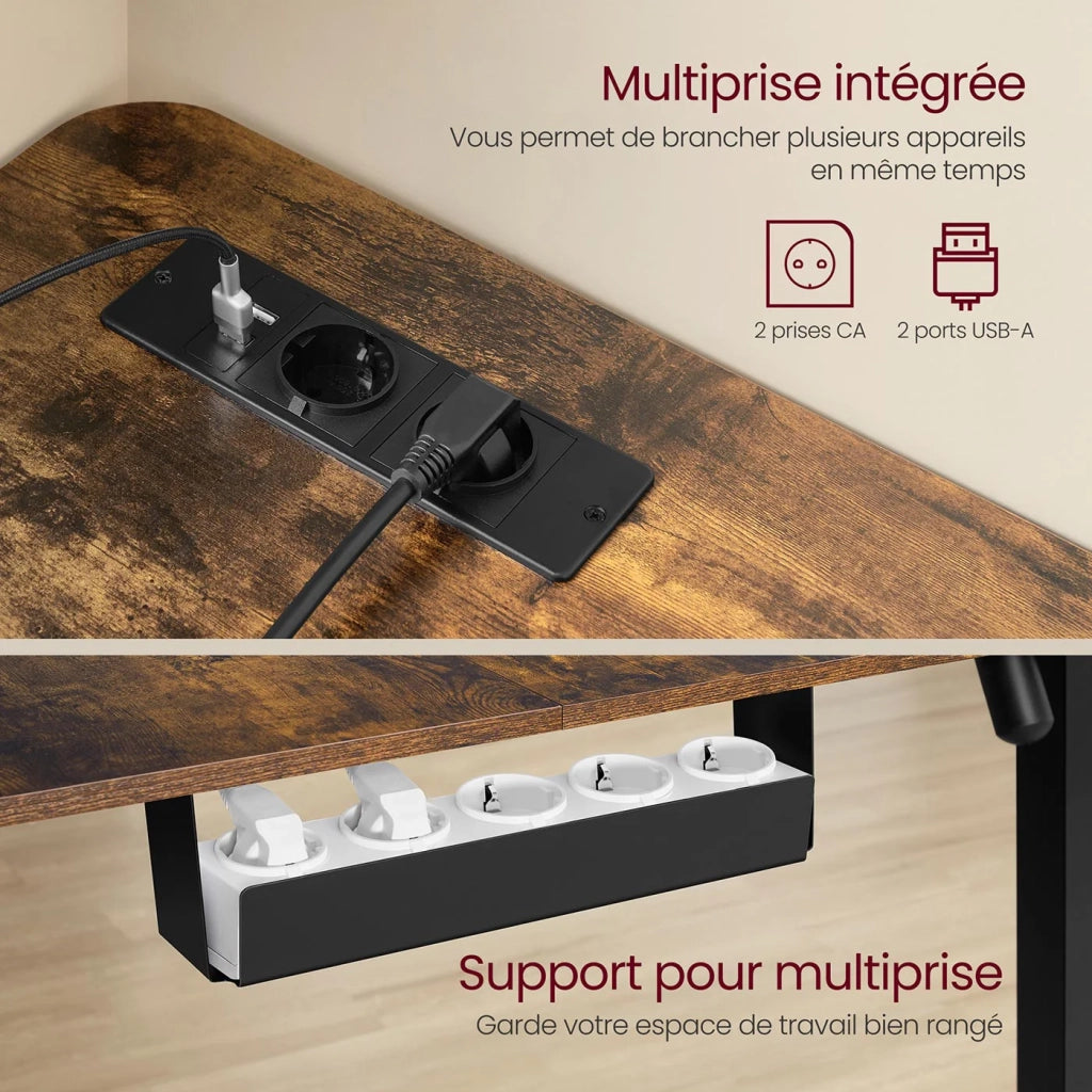 Scrivania angolare elettrica regolabile in altezza 140 x 160 cm con multipresa funzione memory 2 impostazioni di altezza per lavoro a distanza marrone 12_0004614