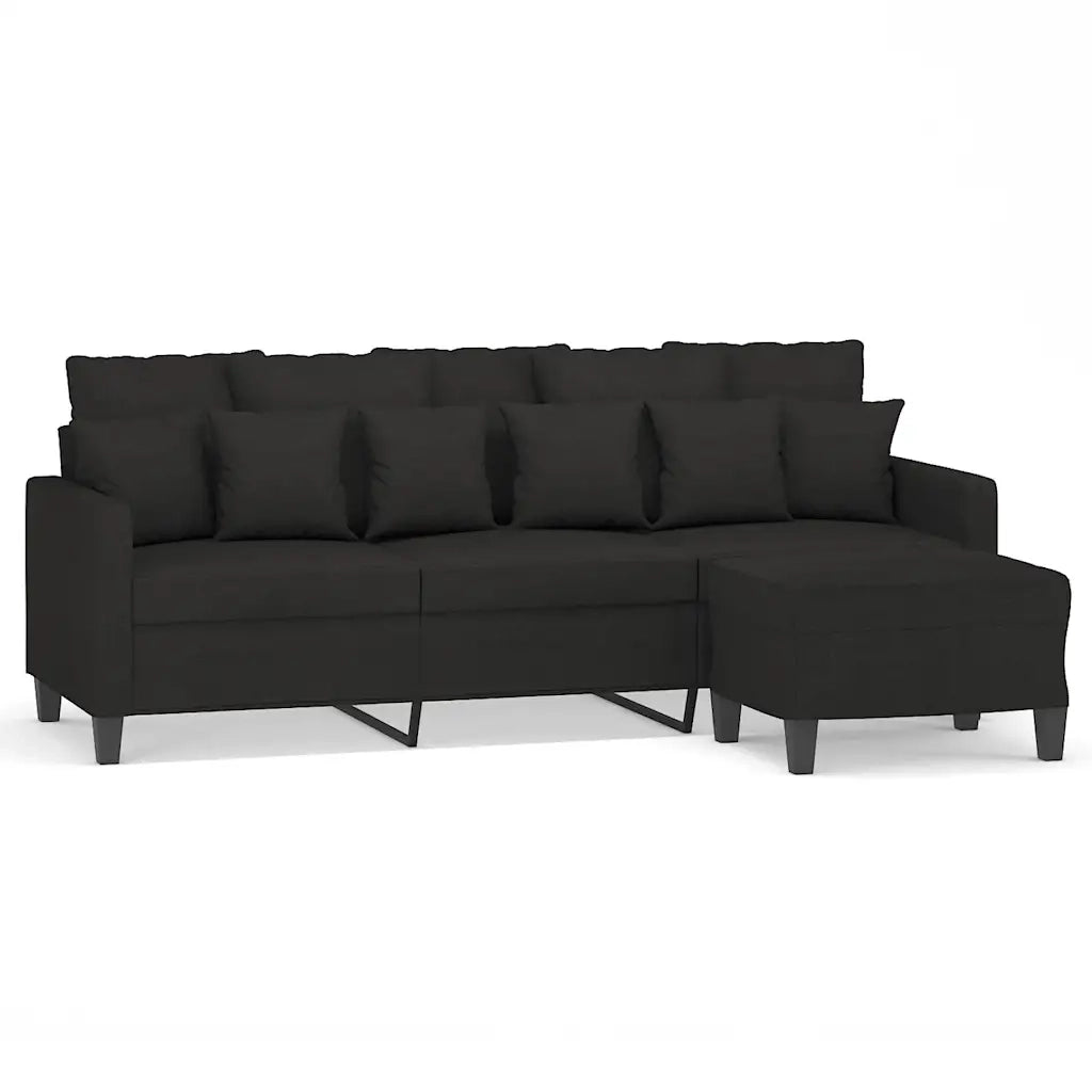 Divano a 3 Posti con Poggiapiedi-Sofa 3 Posti con Poggiapiedi Nero 180 cm in Tessuto 990925