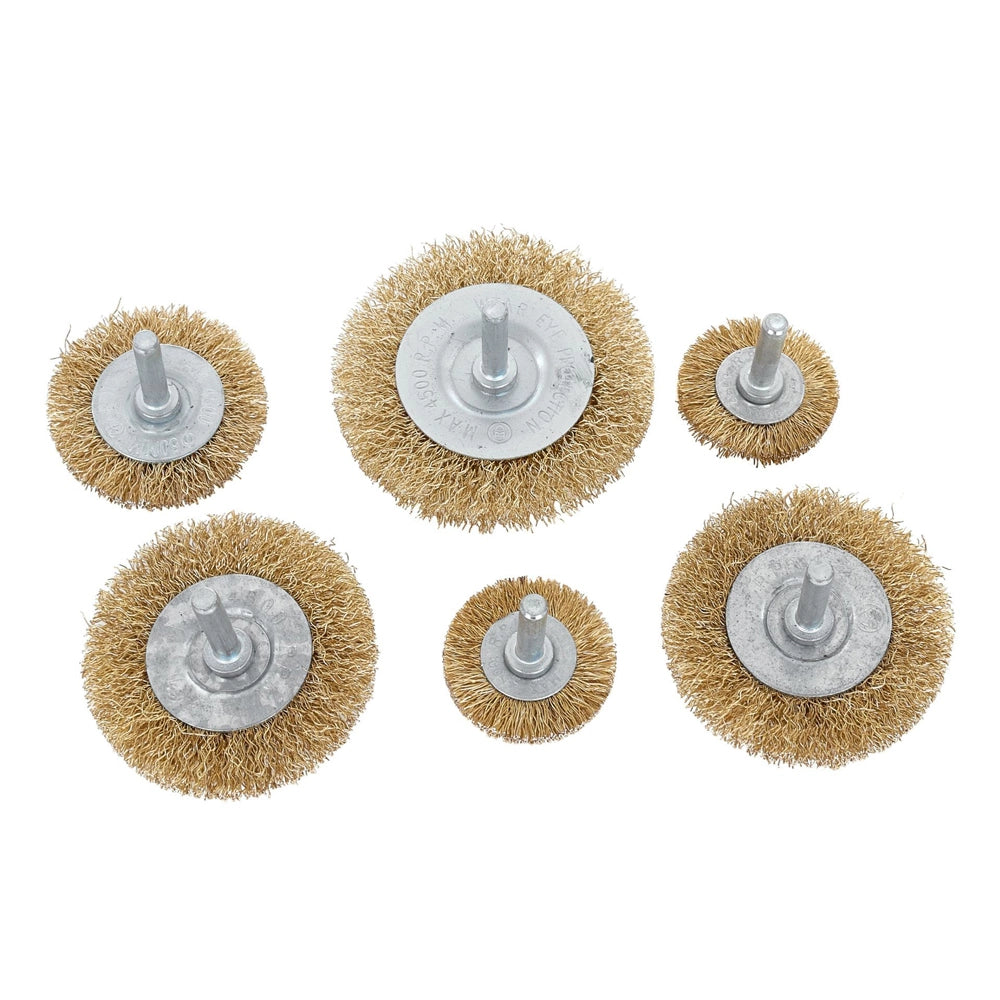 SET 6PZ SPAZZOLE METALLICHE ROTANTI PER TRAPANO RESISTENTI VARIE DIMENSIONI GEKO G00705