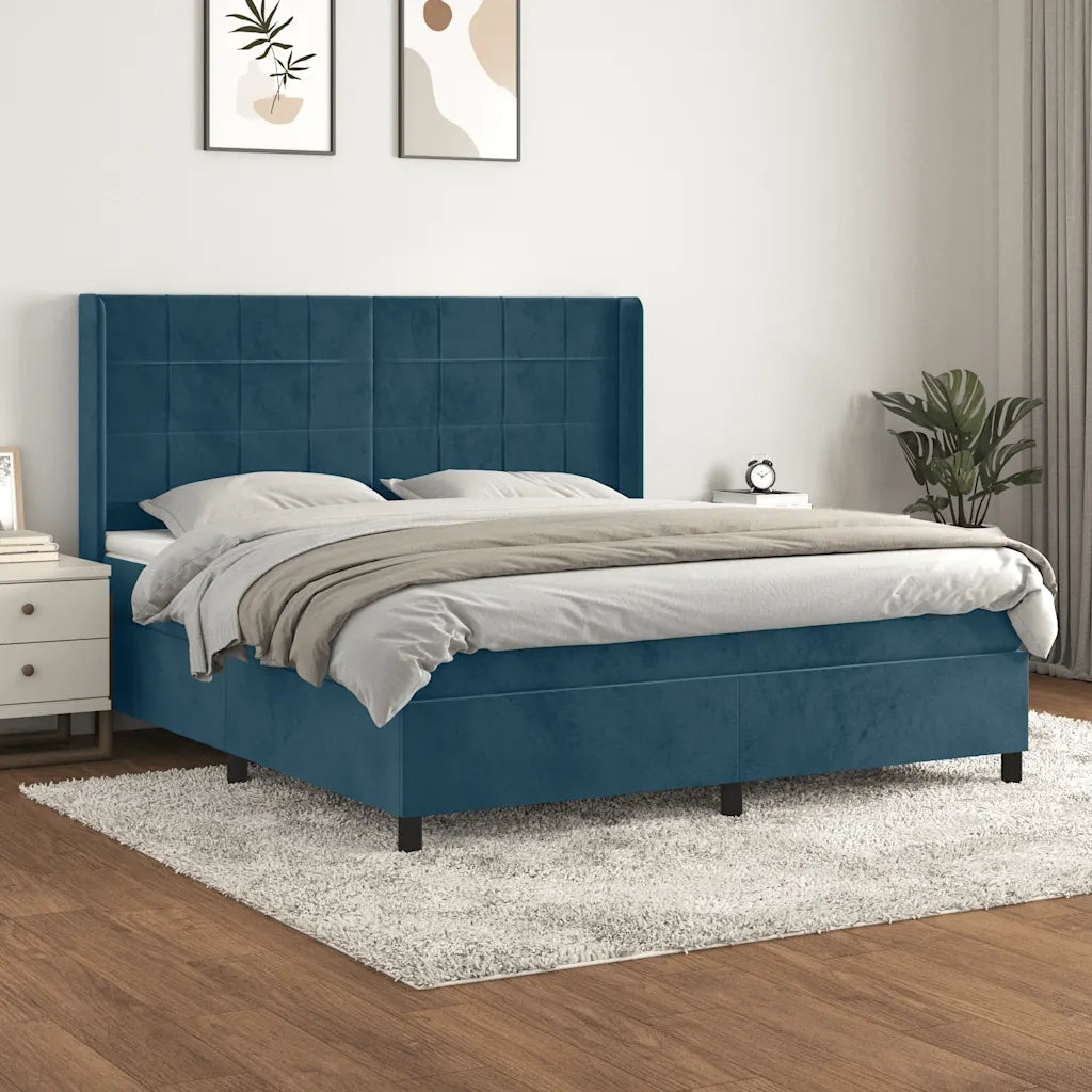 Giroletto a Molle con Materasso Blu Scuro 160x200 cm in Velluto
