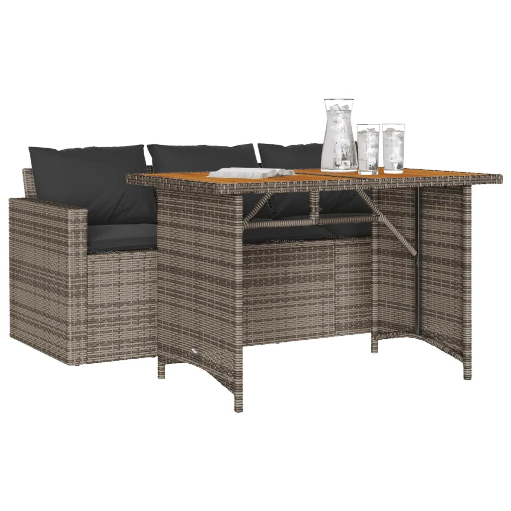 Set da Pranzo da Giardino 2 pz | Set Salotto da Giardino con Cuscini in Polyrattan Grigio