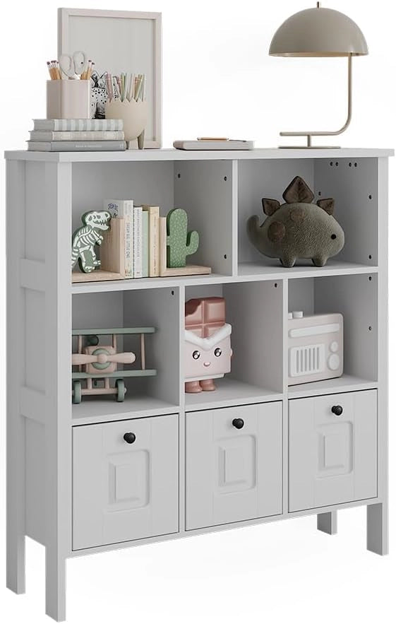 Libreria bambini Ajaton, Bianco, 103.6 x 113.4 cm, combinabile per riporre giocattoli e libri