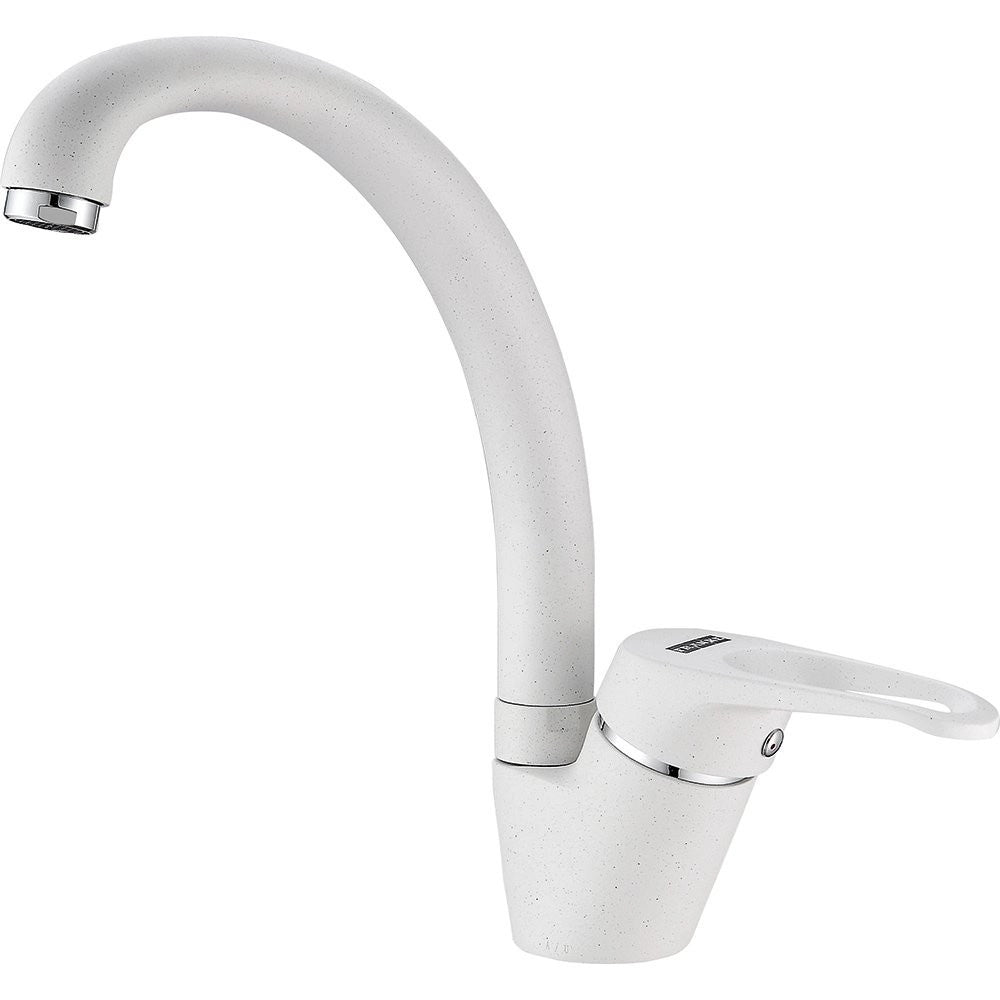 Trade Shop - Miscelatore Lavello Canna Bassa Fragranite Bianco 88591 Lavandino Rubinetteria -