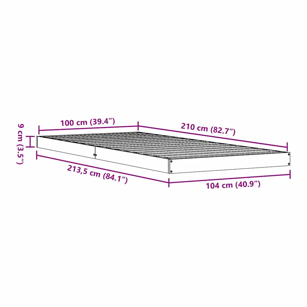 Struttura letto a terra Bianco 100 x 210 cm Pino massello 869737
