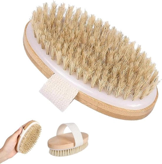 Borsetto per la pelle - Spazzola per la pelle - Peeling cutaneo - Drainingaggio linfatico - Setole naturali in legno - 126 x 66 x 39 cm
