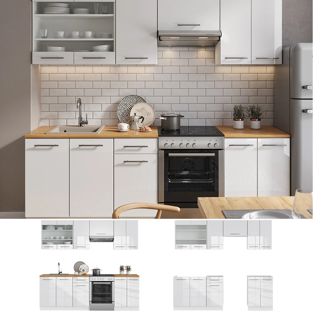 Cucina componibile Fame-Line Bianco lucido/Bianco 240 cm, PL Rovere Vicco