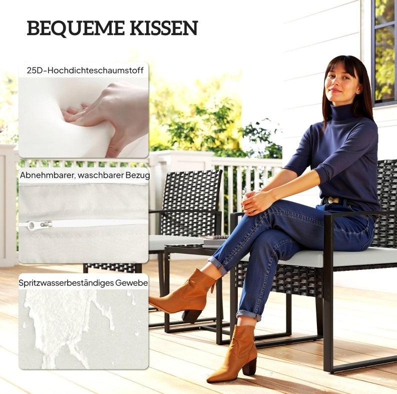 Set da giardino in rattan grigio crema con 2 poltrone e tavolo