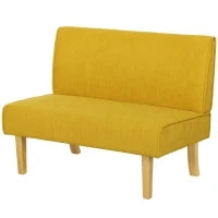 Divano a Due Posti con Rivestimento in Velluto a Coste, Imbottitura Spessa e Gambe in Legno Massiccio per Soggiorno, Camera da Letto, Ufficio, Giallo