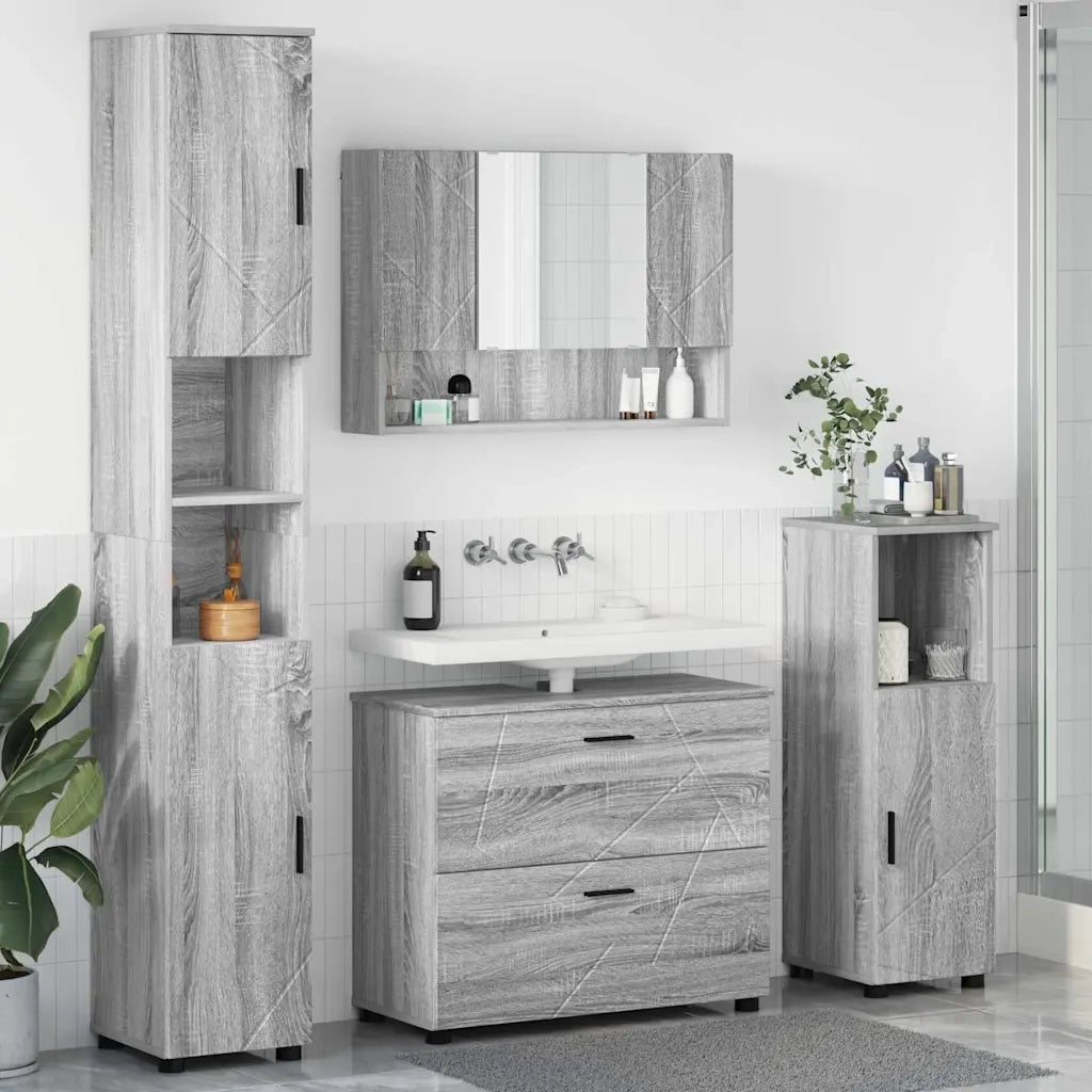 Set di mobili per il bagno con cassetto 4 pcs Grigio Sonoma 3393049