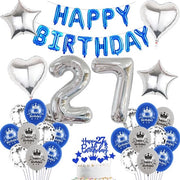 Decorazione per il 27° Compleanno - Balloone Latex - Slinga per Feste - Set Decorativo Unico - Balloone per Compleanno - Num. 27 - Decorazione per Festa - Balloone Blu - Compleanno - Balloone Latex - Modello 27 - Set Decorativo Compleanno