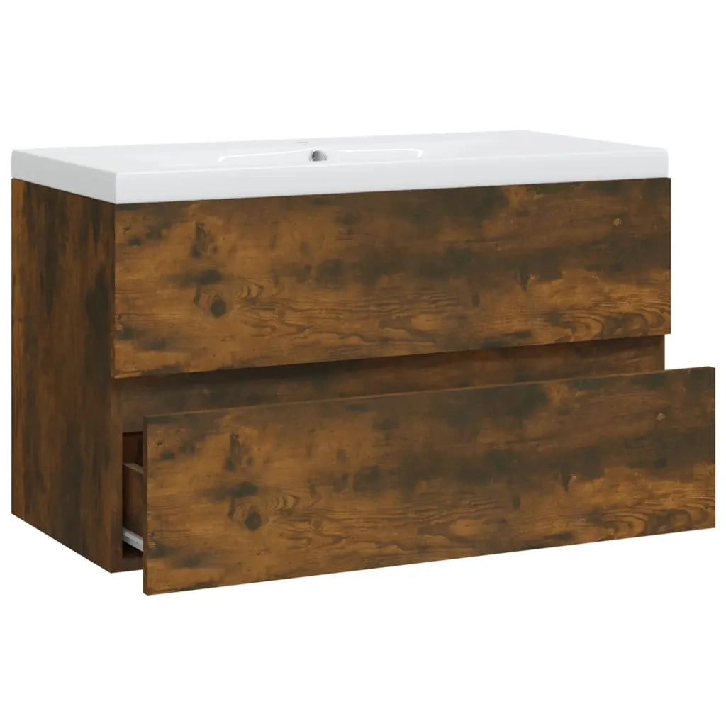 Mobile Bagno con Lavabo | Armadio Lavabo Integrato Rovere Fumo Legno Multistrato