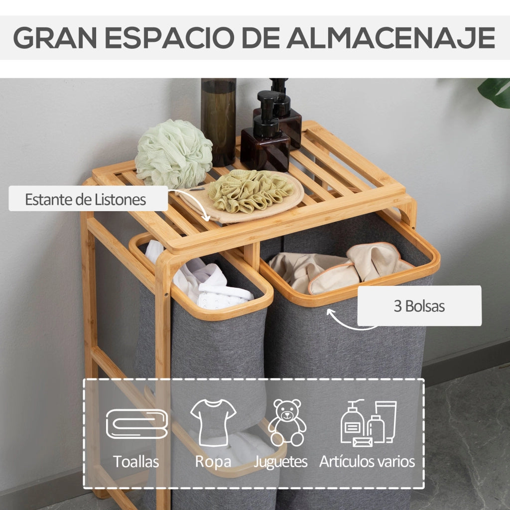 Cesto Portabiancheria Bamb¨´ ¨C Xylo ¨C 3 Sacchi Rimovibili 50x32x69,7 cm Grigio