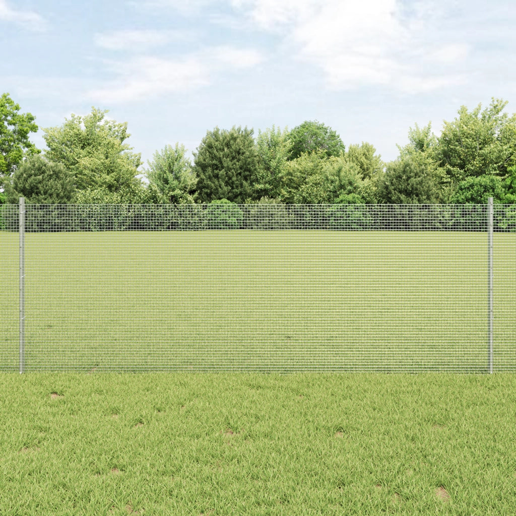 Recinzione in Filo Saldato con 11 Post in Acciaio Argento 0.8x25 m