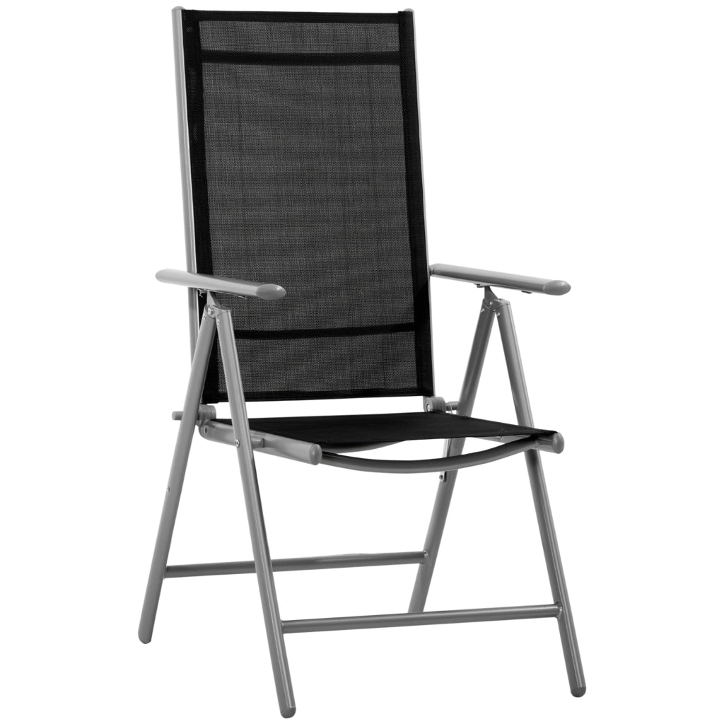 EasyComfort Sedia da Giardino Pieghevole in Alluminio e Texteline Schienale Regolabile a 7 Livelli, Nero 65x55x85-105cm