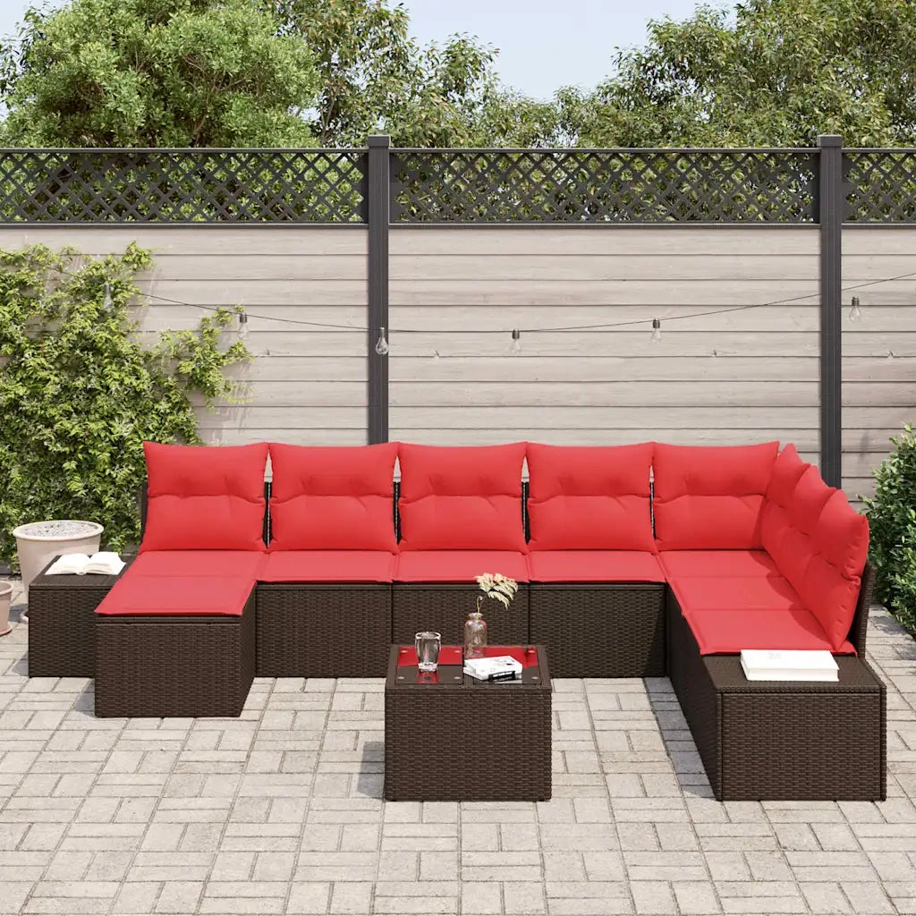 Set Divano da Giardino con cuscino 9 pcs Marrone polyrattan