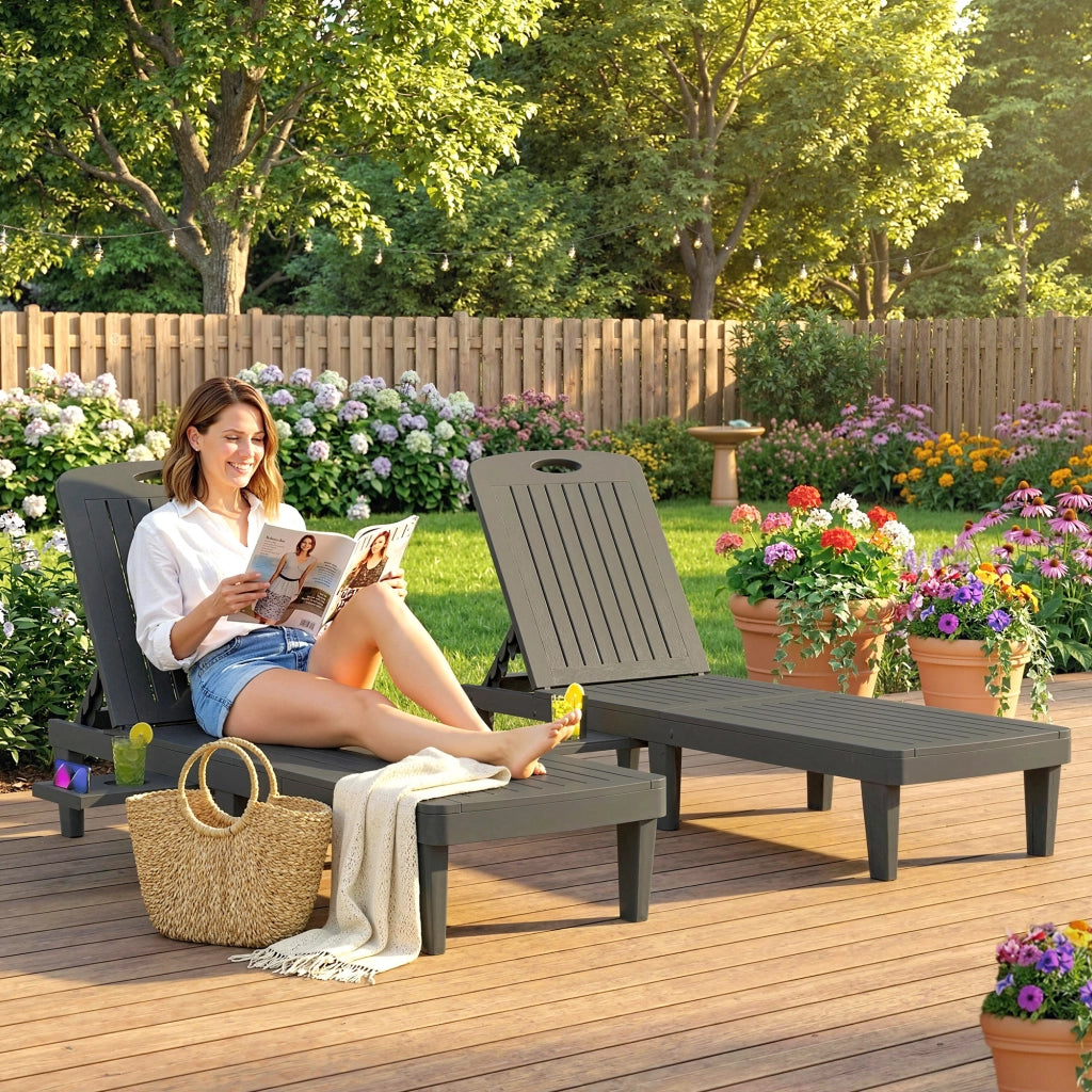 Chaise Longue Giardino 2 Pezzi in Plastica ¨C zephmum ¨C Grigio
