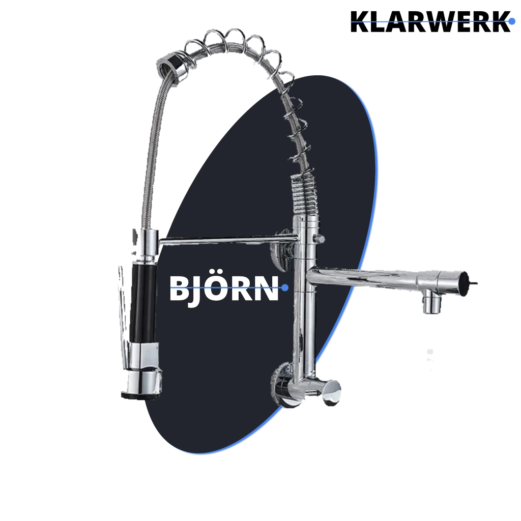 Björn |Gastronomia rubinetto acqua fredda monoforo a parete cromo|rubinetto cucina professionale acciaio inox due docce|lavello doppio ristorante