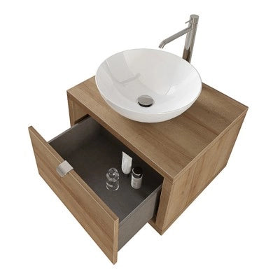 Mobile bagno sospeso 60 cm rovere miele con lavabo a bacinella e specchio Master
