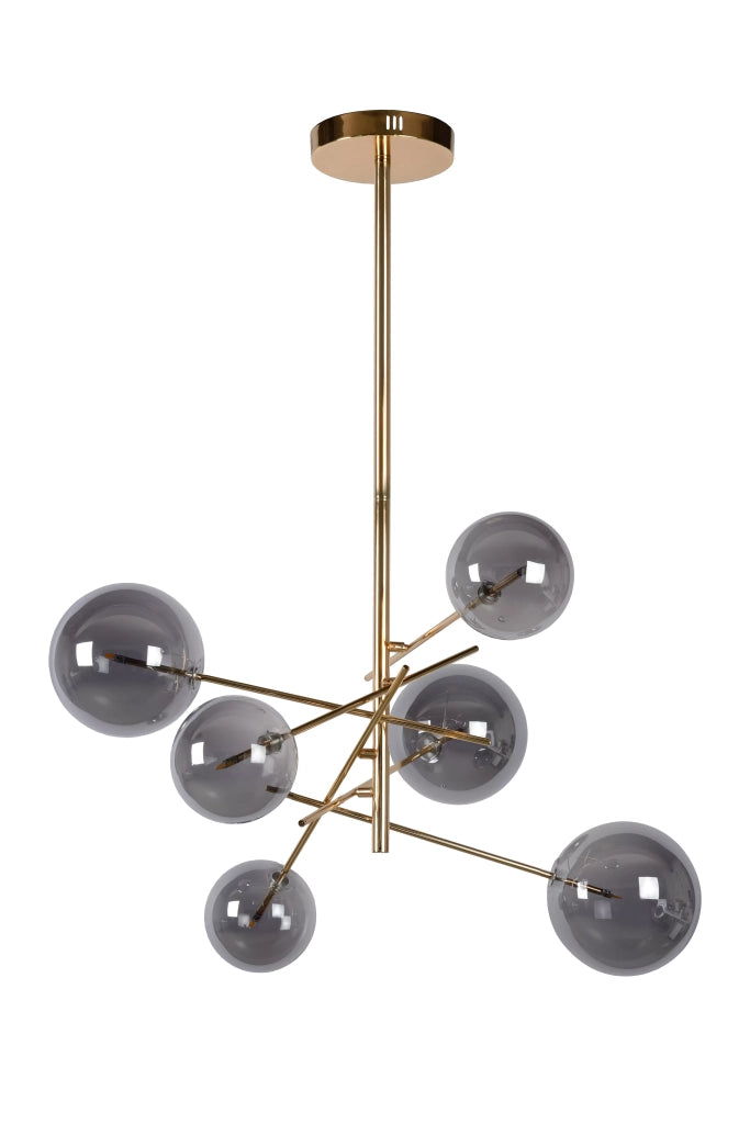 Lampadario Alara Lucide ottone vetro fumé Ø72cm 6xG4
