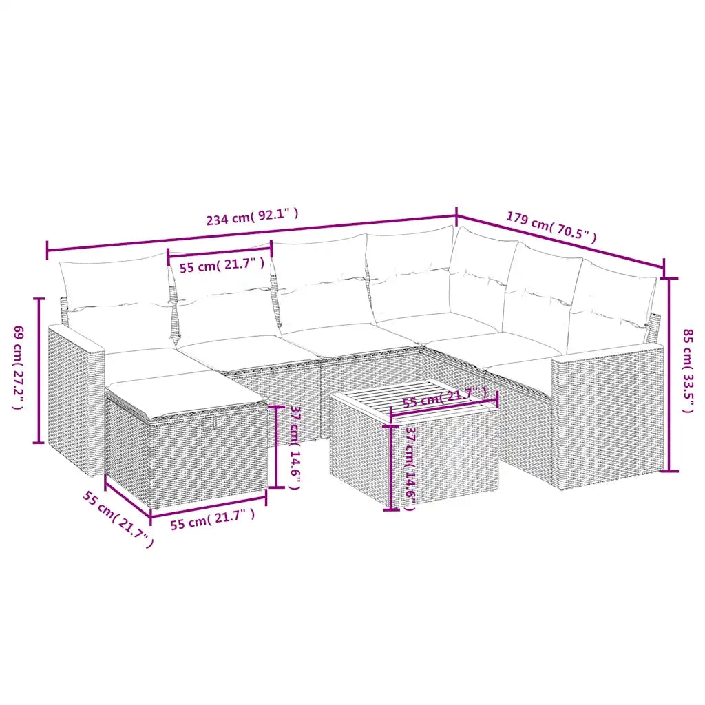 Set Divano da Giardino 8 pz con Cuscini Beige Misto Polyrattan 3265336