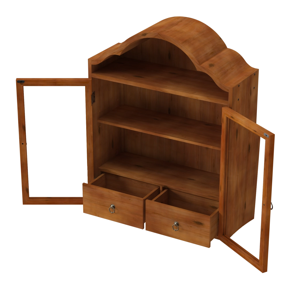 Mobile pensile retrò 60x22x76;5 cm in legno massello e vetro temperato marrone