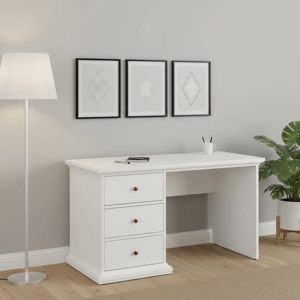 Scrivania Agia, Scrittoio multiuso, Tavolo per ufficio porta PC, Piano di lavoro, 130x62 h74 cm, Bianco