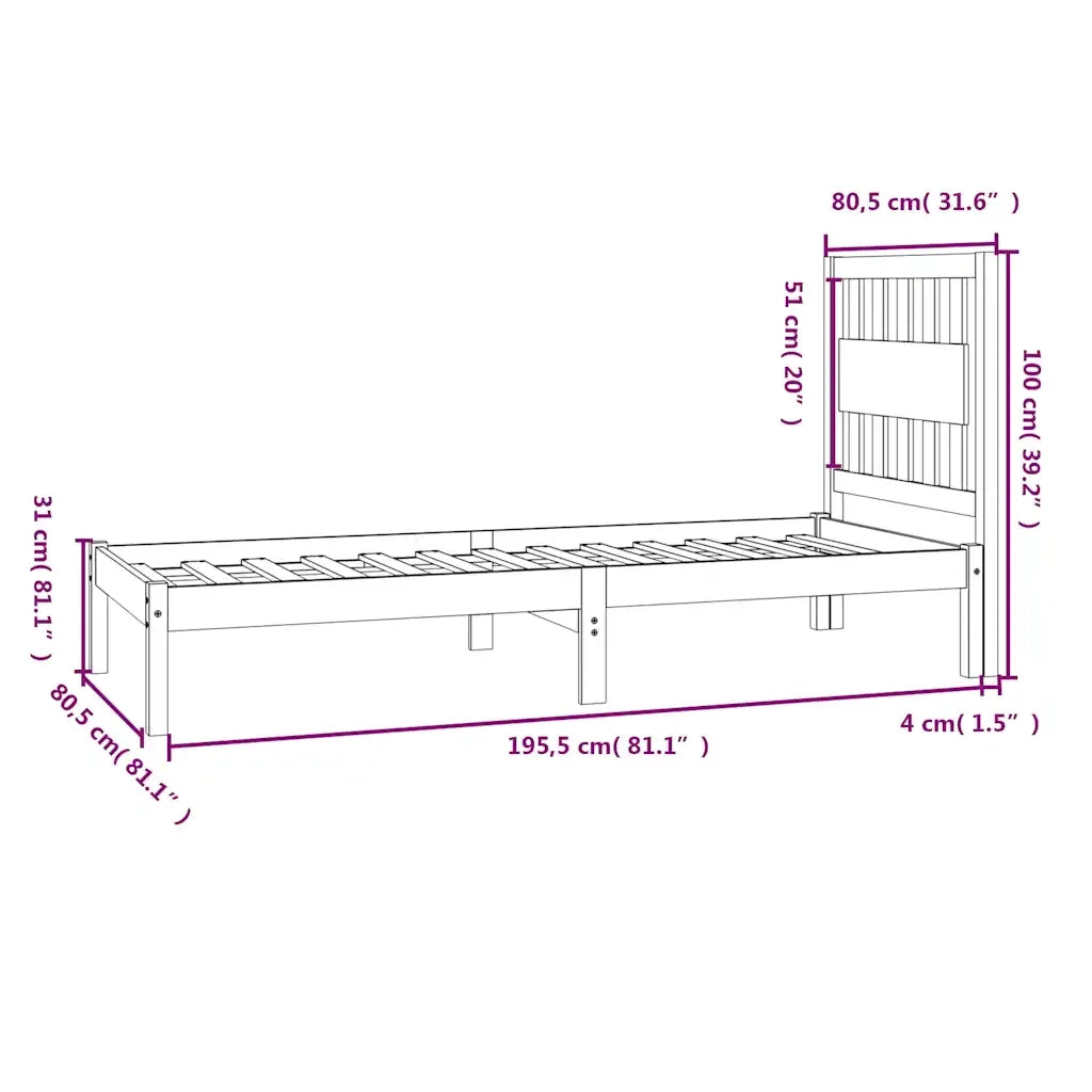 Giroletto-Struttura Letto in Legno Massello Bianco 75x190 cm Small Single 747447