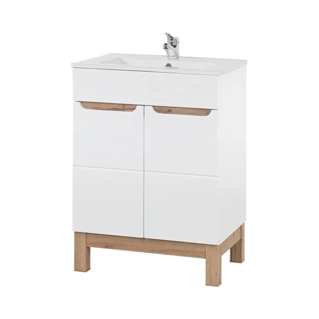Set da bagno ERMANO: mobiletto sotto lavabo 60cm + lavabo rettangolare da incasso + sifone