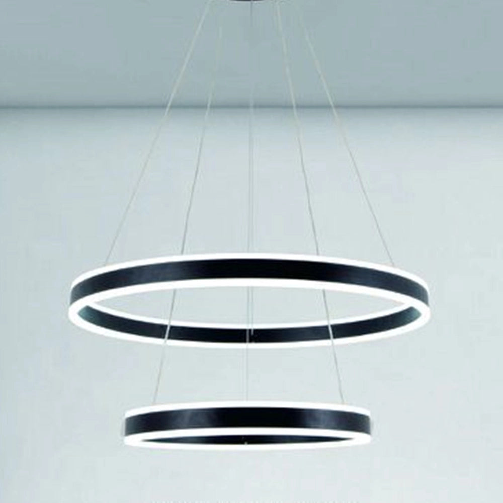 Trade Shop - Lampadario A Sospensione Led Moderno Doppio Cerchio Nero 58w Con Telecomando 31876 -