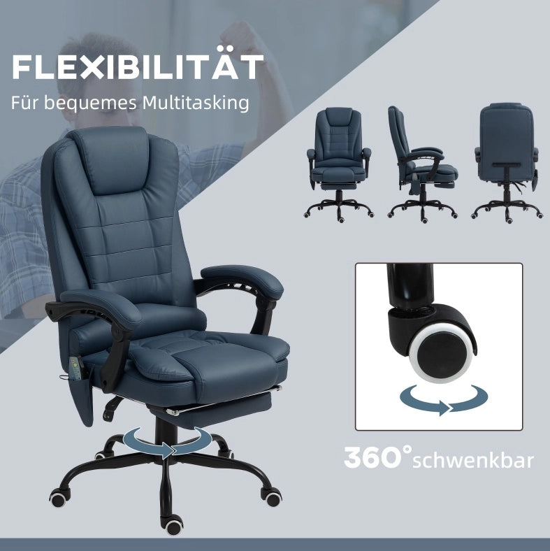 Poltrona da ufficio massaggiante blu con poggiapiedi