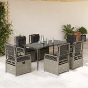 Set da Pranzo da Giardino 7 pz Cuscini Polyrattan Grigio Chiaro 3263031