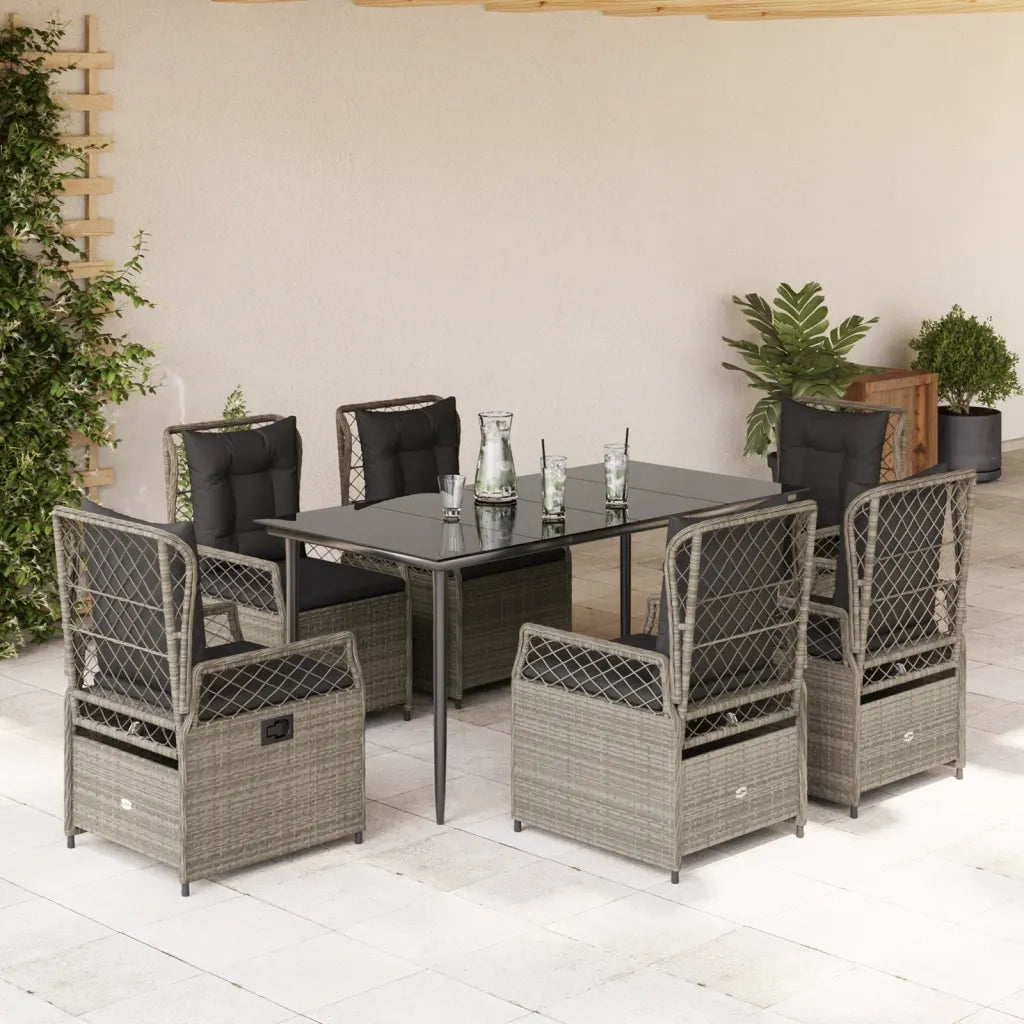 Set da Pranzo da Giardino 7 pz Cuscini Polyrattan Grigio Chiaro 3263031