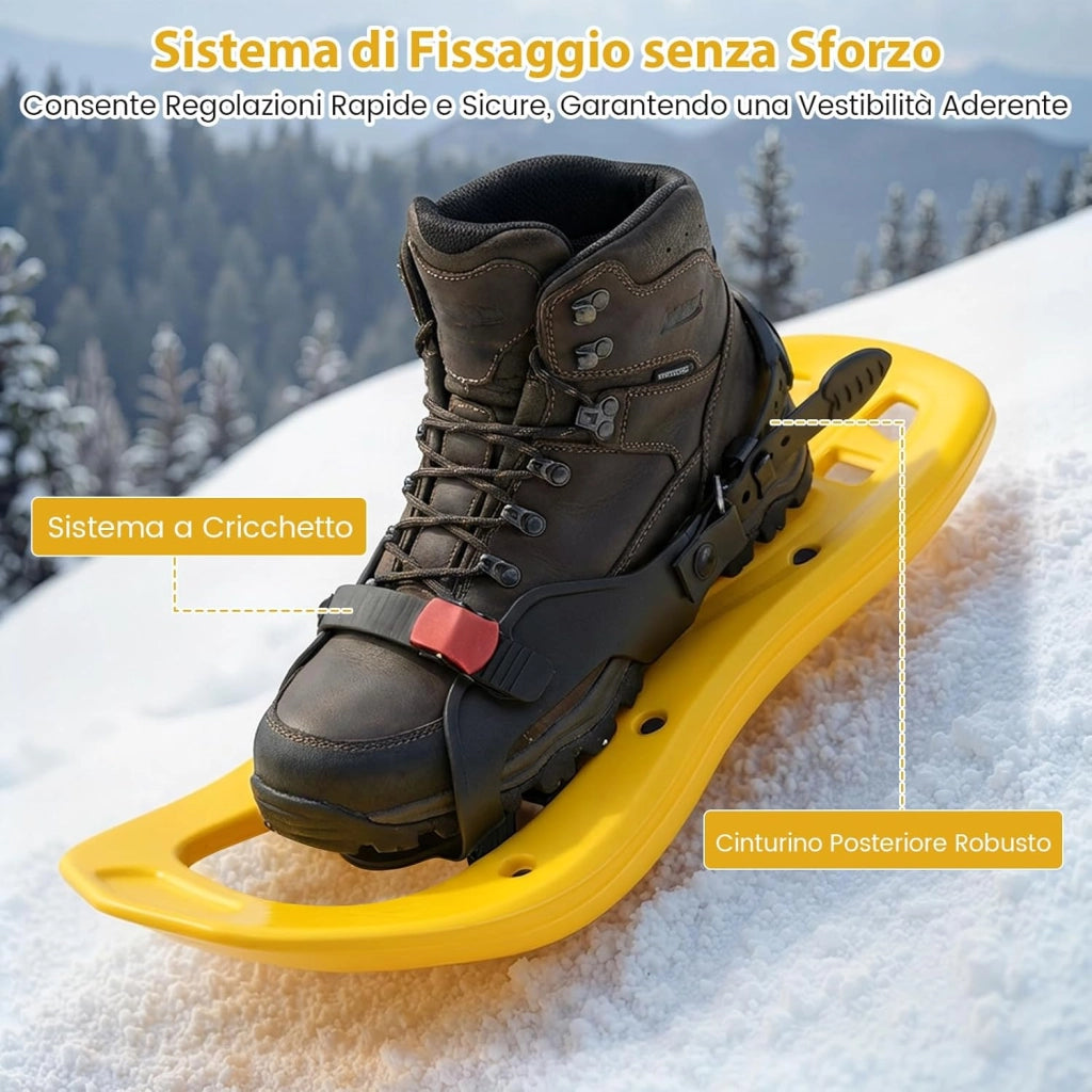 Racchette da Neve per Bambini 28-37, Bastoncini da Trekking Telescopici 51,5-100 cm con Punte in Tungsteno, Dischi Neve e Dischi Fango, Ciaspole da Neve con Legatura a Cricchetto e Borsa