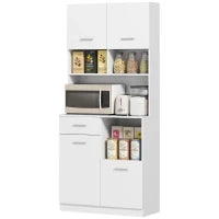 Mobile Dispensa in Legno con Cassetto, 4 Armadietti e 3 Ripiani Aperti, 80x35x180 cm, Bianco