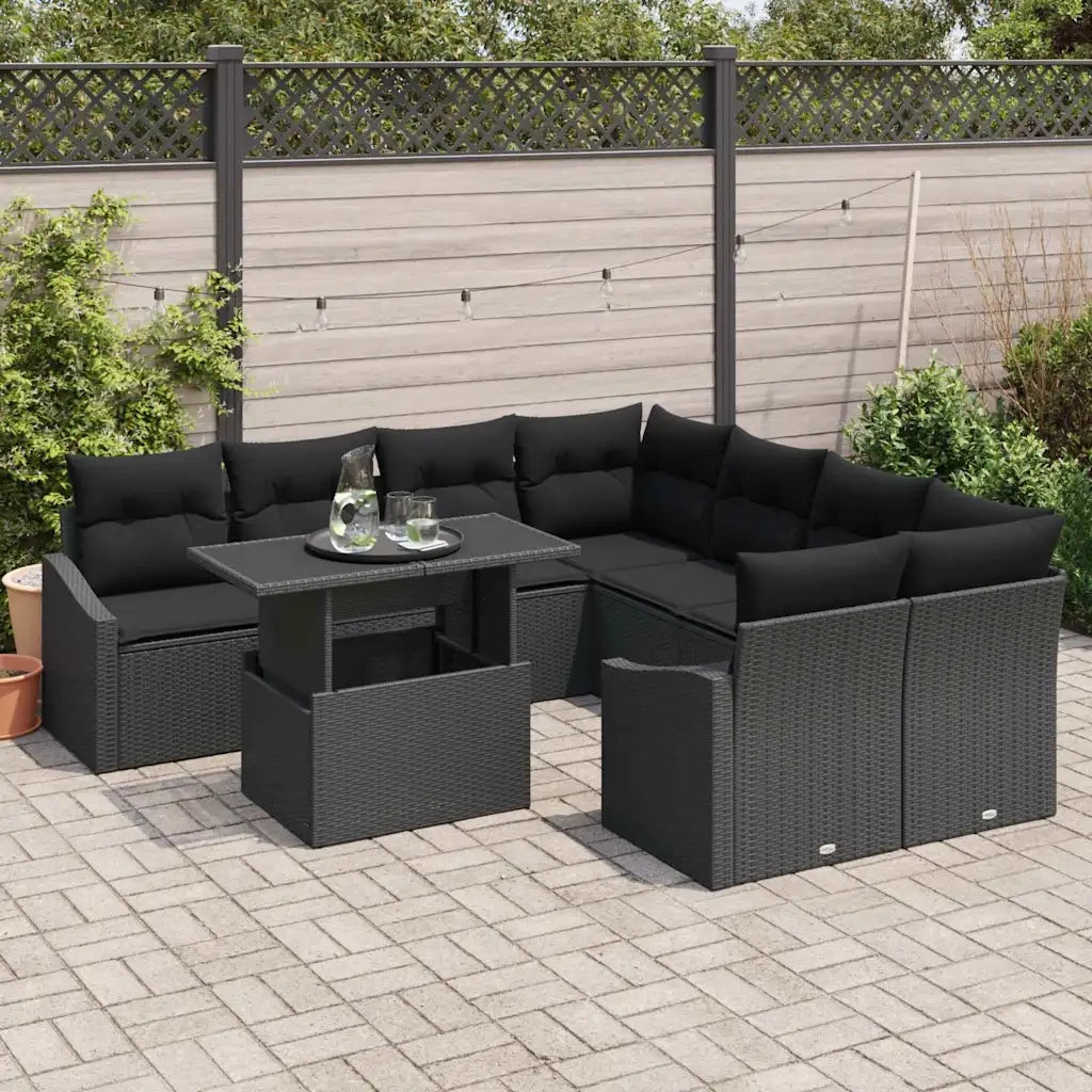 Set Divano da Giardino con archiviazione 9 pcs Nero Poly Rattan 3357716