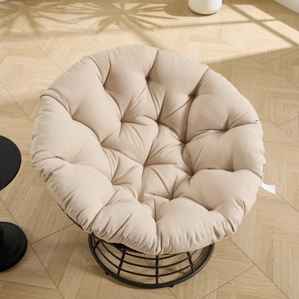 Sedia Papasan ergonomica in vimini girevole a trecentosessanta gradi cuscino spesso telaio marrone finitura beige adatta per soggiorno camera e sala lettura