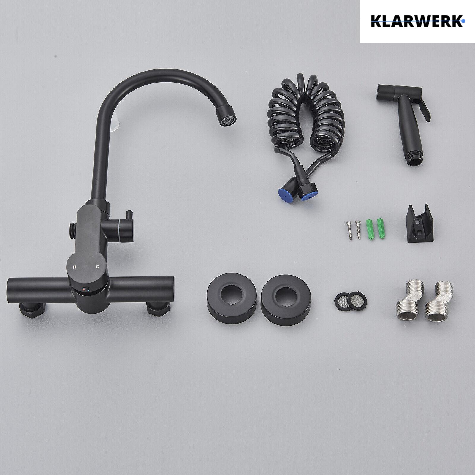 JULIE | Rubinetto miscelatore gastronomia a parete nero | professionale da cucina in acciaio inox con doccetta|Acqua rubinetto ristorante  bocca alta