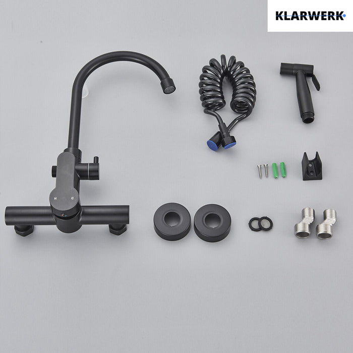 JULIE | Rubinetto miscelatore gastronomia a parete nero | professionale da cucina in acciaio inox con doccetta|Acqua rubinetto ristorante  bocca alta