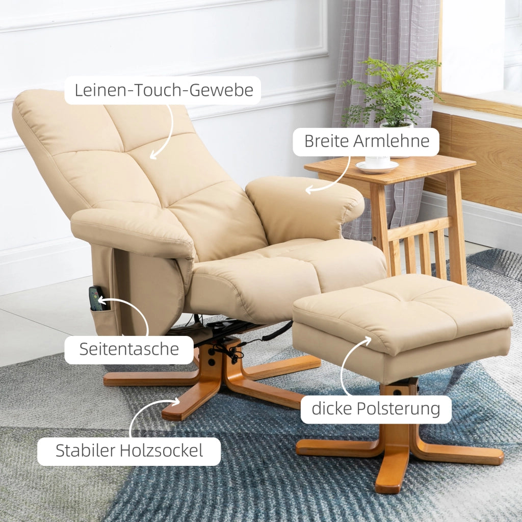 Poltrona Massaggiante Relax con Poggiapiedi e Girevole ¨C Zephmum ¨C Cremewei? Similpelle